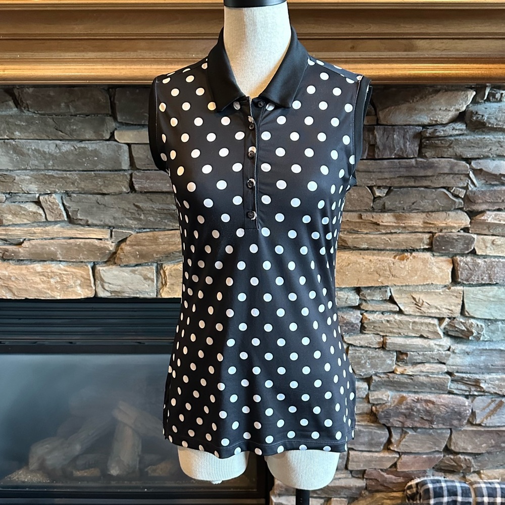 NIKE Golf ⛳️ Ladies Black & White Polka Dot Dri-Fit Sleeveless Golf Shirt - Sz S - Picture 6 of 12